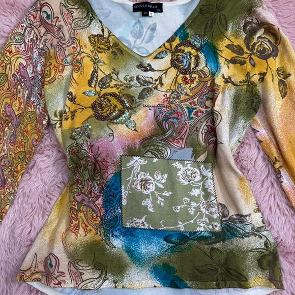 Y2k Ciao La Bella multicolored long sleeve with embellishments. - Picture 4 of 8